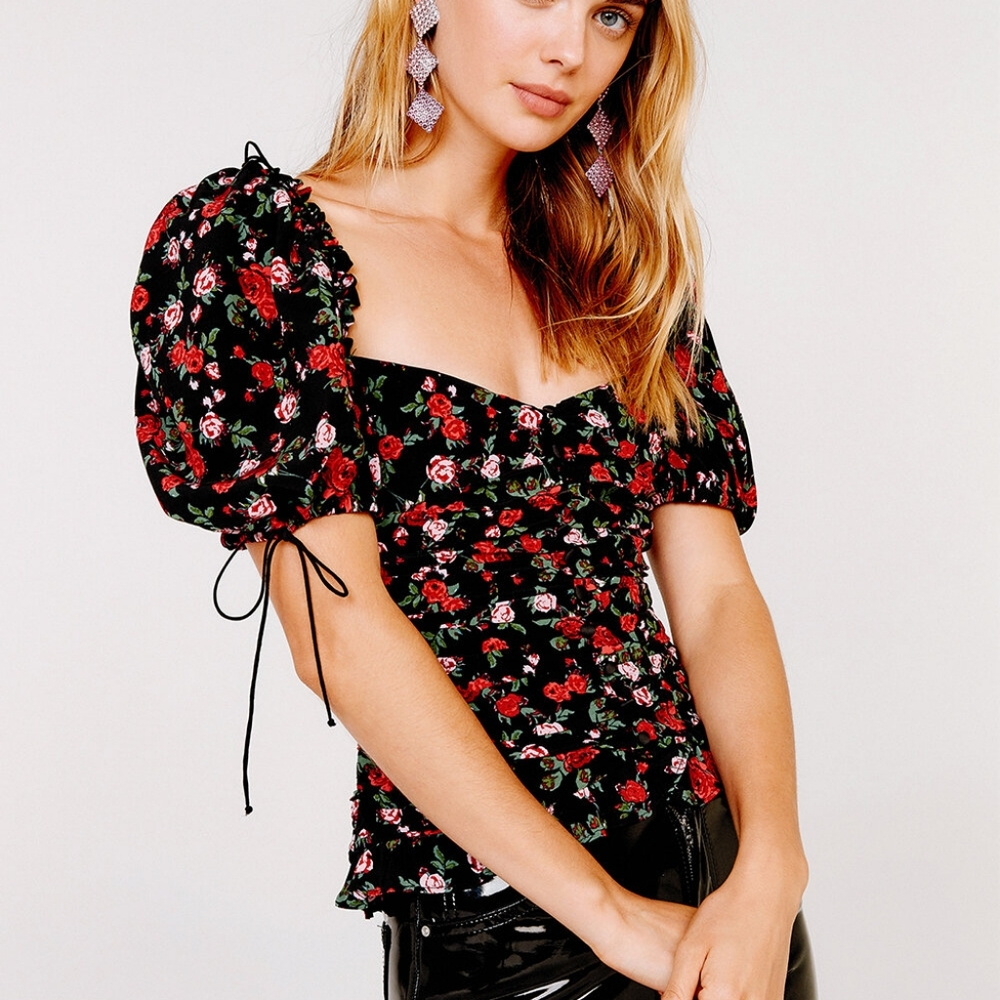 For love and lemons Tained button front top.